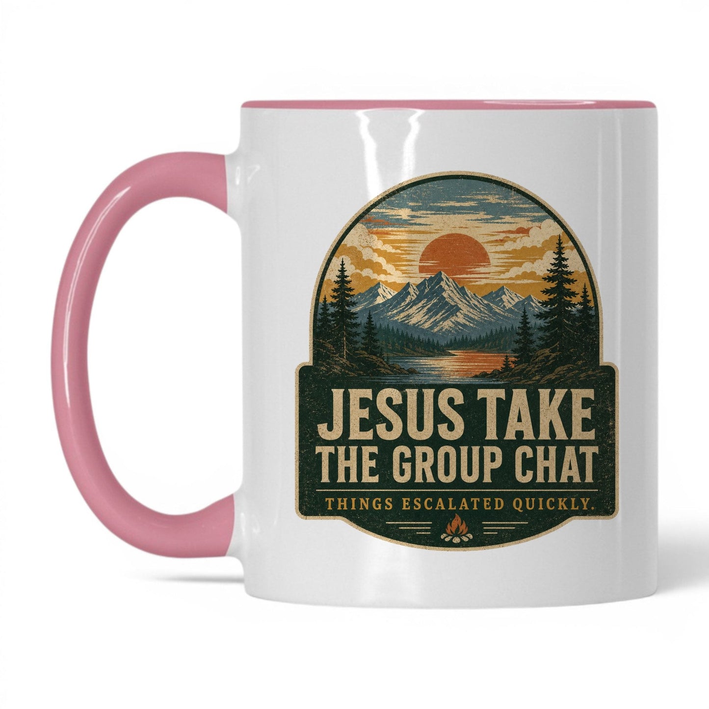 Jesus Take The Group Chat Mug – 11oz White/Pink Mug