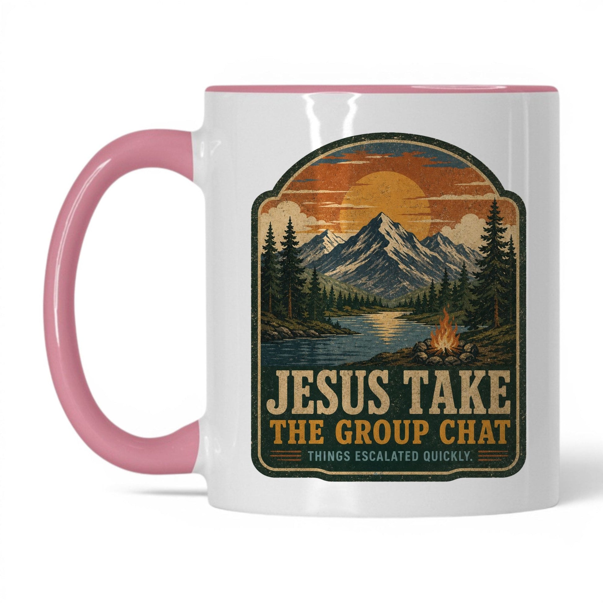Jesus Take The Group Chat Sunset Mug – 11oz White/Pink Mug