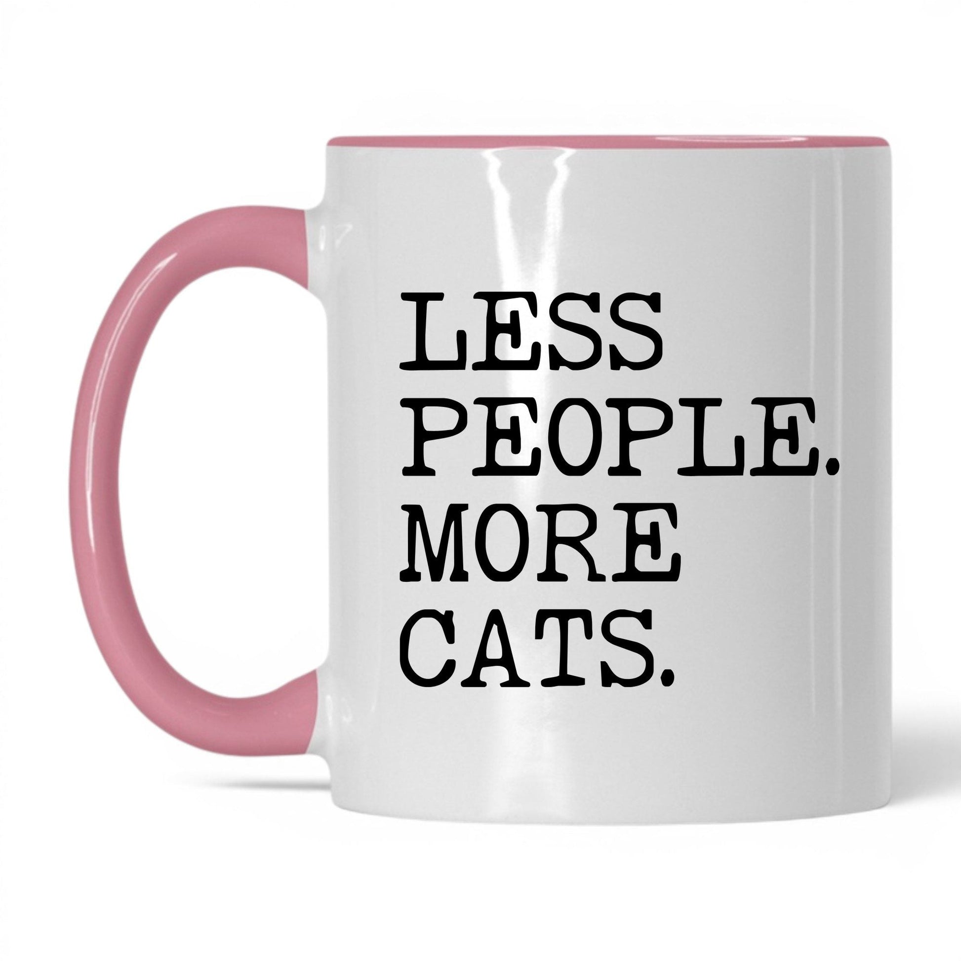 Less People More Cats 11oz white and pink coffee mug