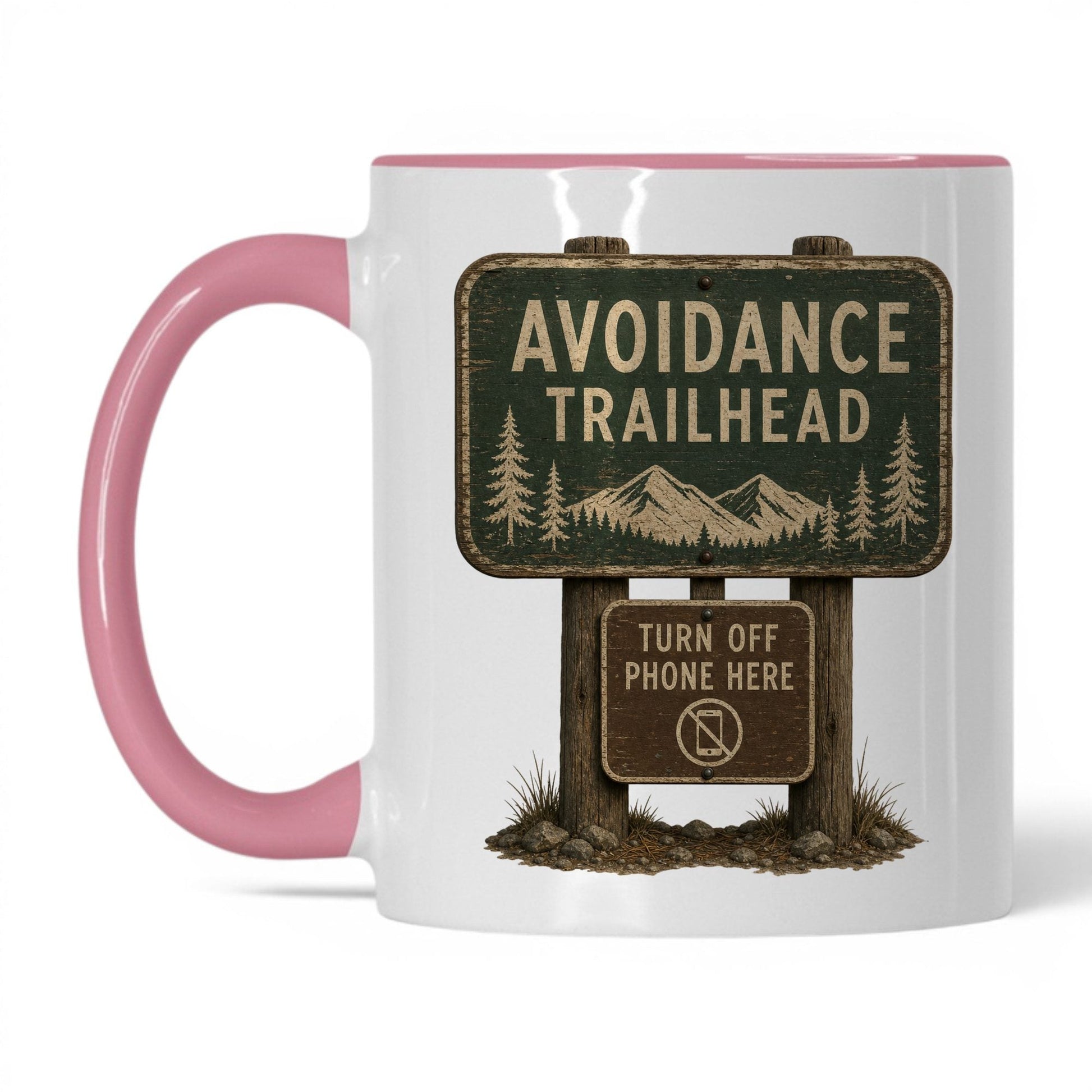 Avoidance Trailhead Mug – 11oz White/Pink Mug