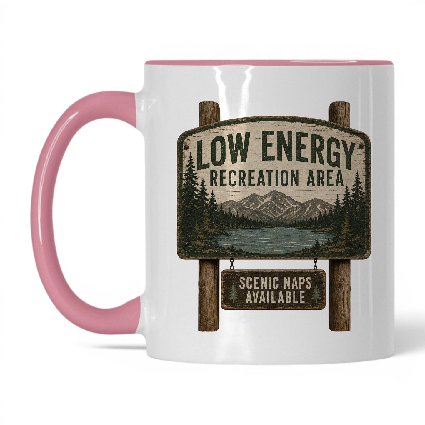 Low Energy Recreation Area Mug – 11oz White/Pink Mug