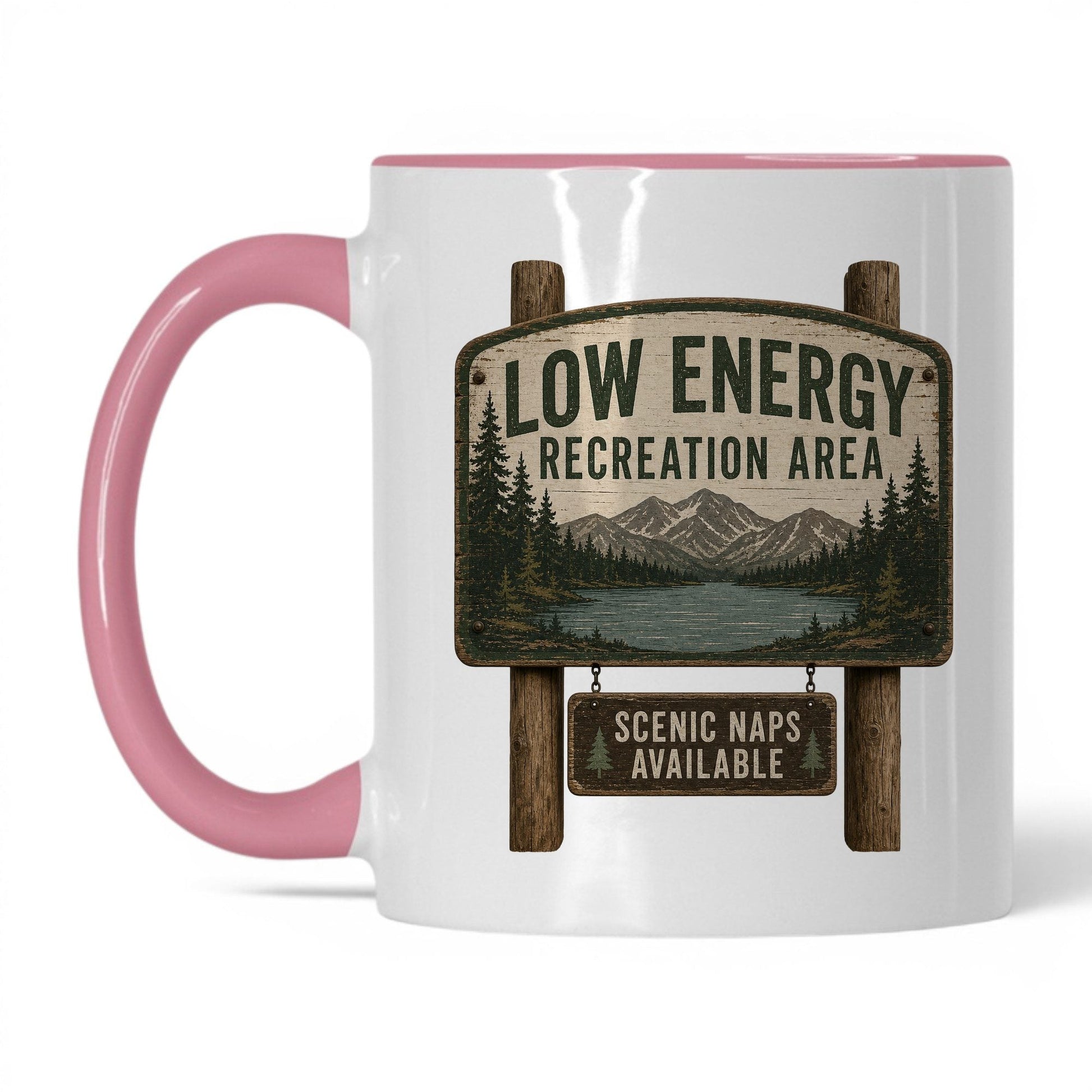 Low Energy Recreation Area Mug – 11oz White/Pink Mug