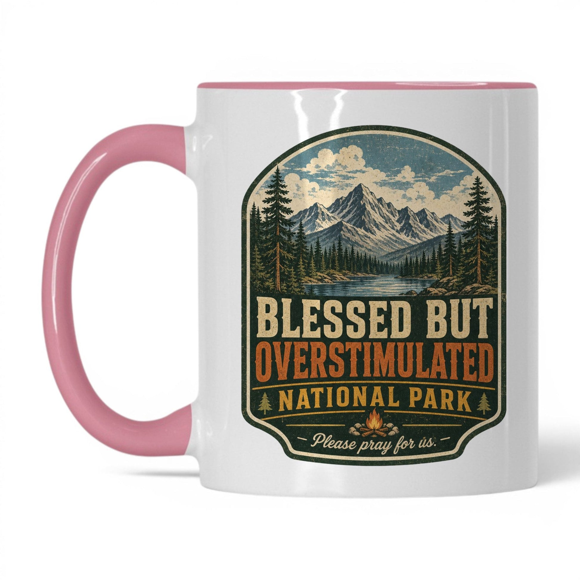 Blessed But Overstimulated Mug – 11oz White/Pink Mug