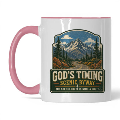God's Timing Scenic Byway Mug – 11oz White/Pink Mug
