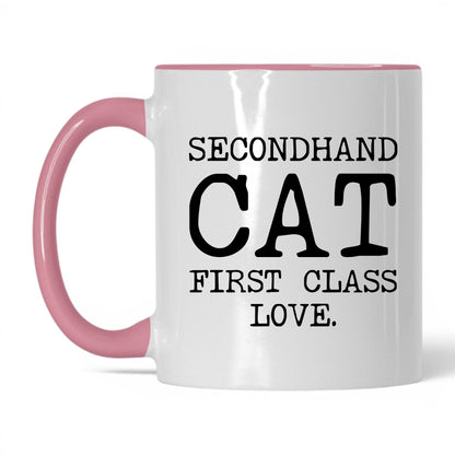 Secondhand Cat First Class Love 11oz white and pink coffee mug