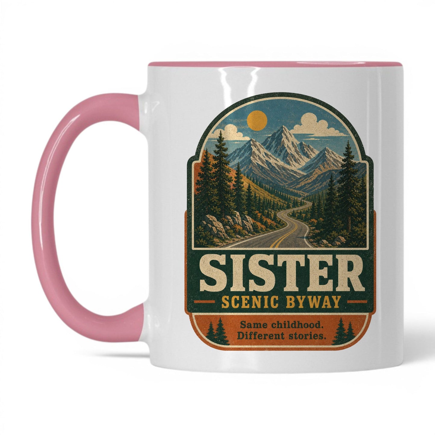 Sister Scenic Byway Mug – 11oz White/Pink Mug