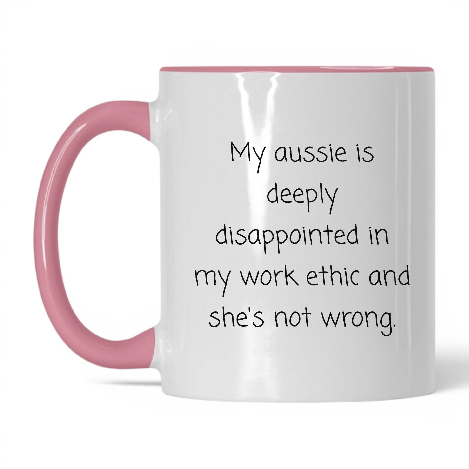 Disappointed Australian Shepherd Mug – 11oz White/Pink Mug