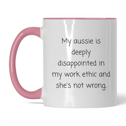 Disappointed Australian Shepherd Mug – 11oz White/Pink Mug