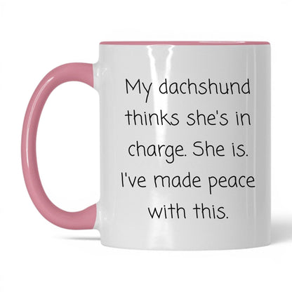 In Charge Dachshund Mug – 11oz White/Pink Mug