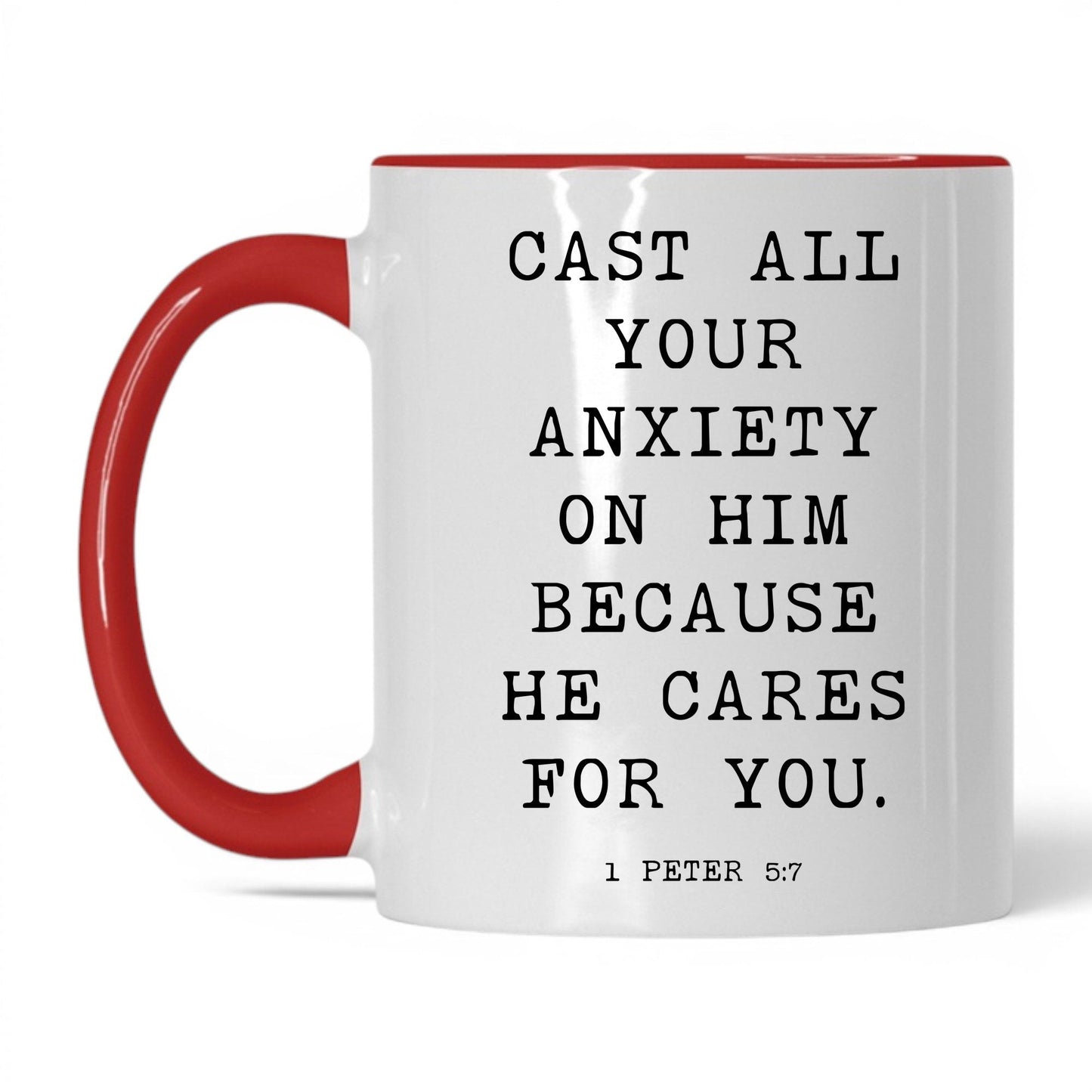 Cast Your Anxiety on Him Mug – 15oz White/Black Mug