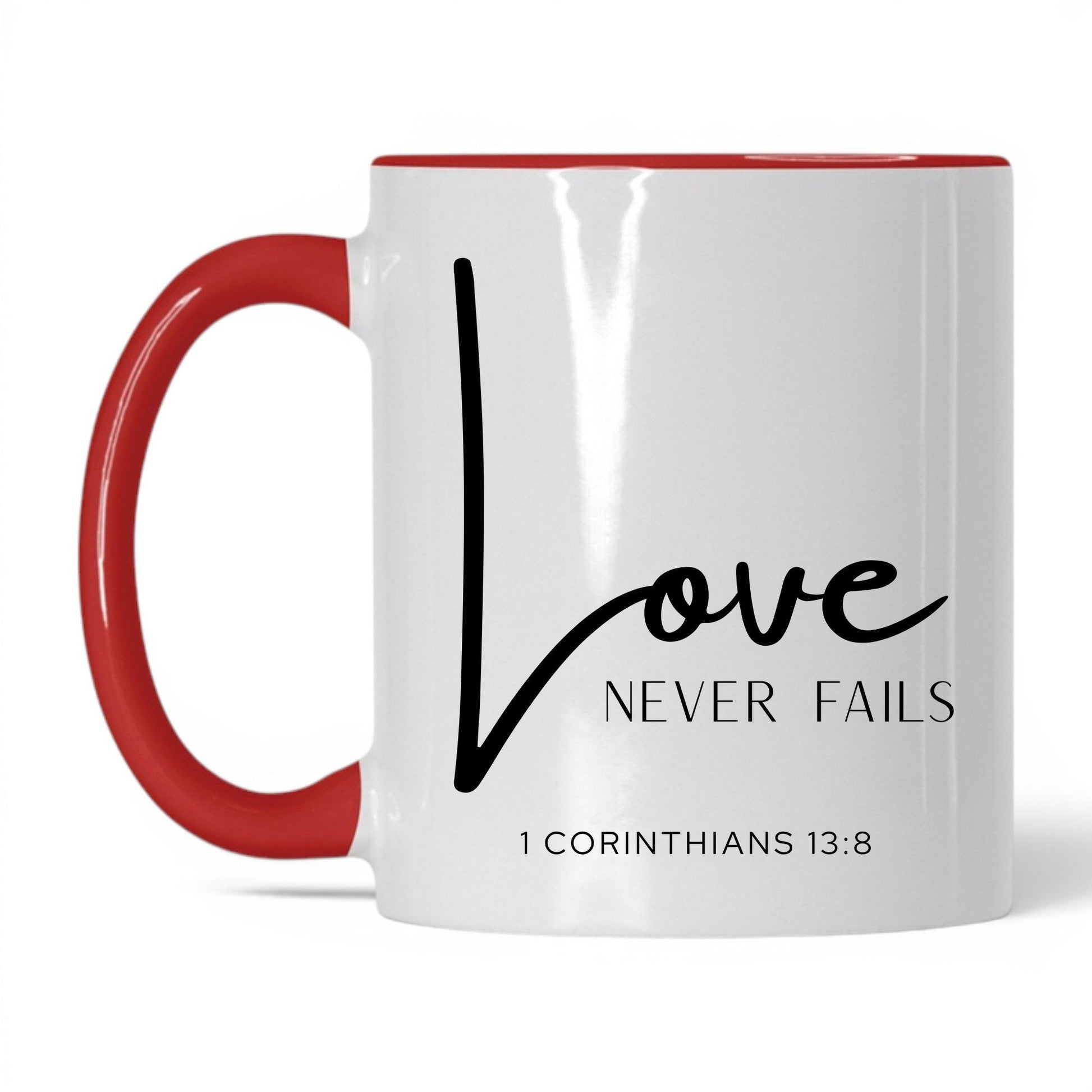 Love Never Fails Mug – 15oz White/Black Mug