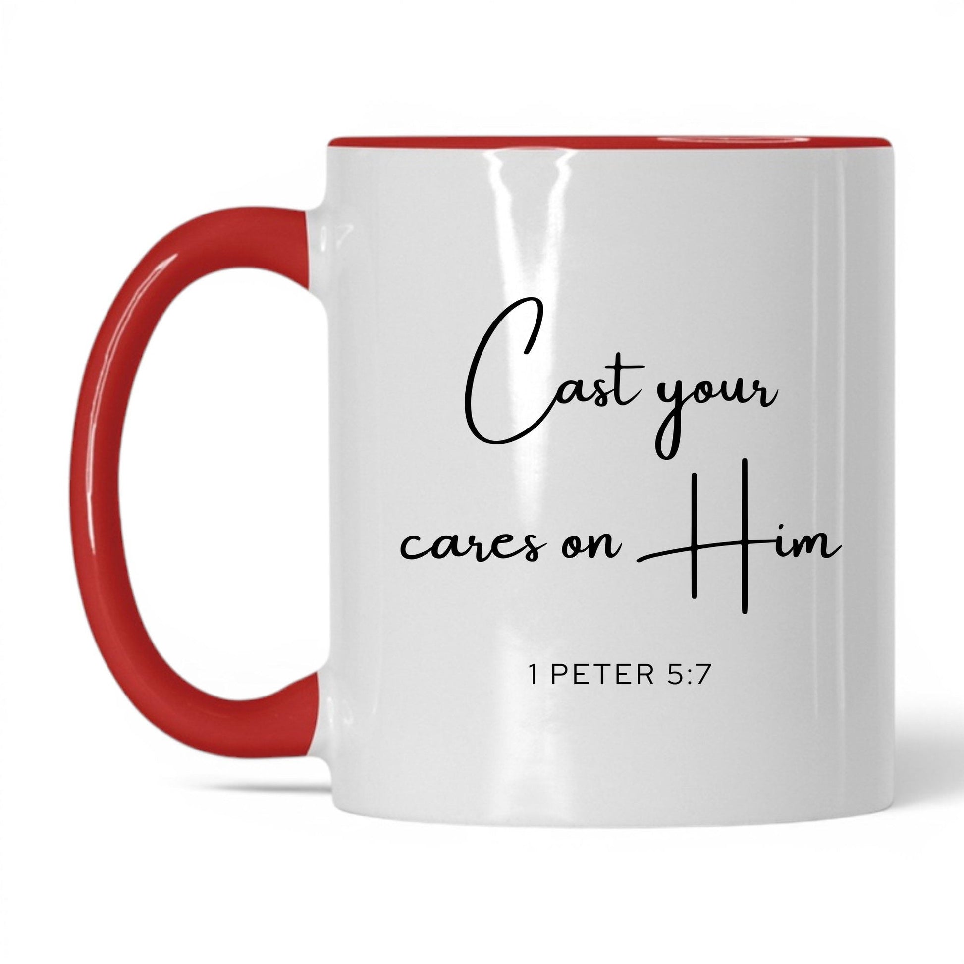 Cast Your Cares on Him Mug – 15oz White/Black Mug