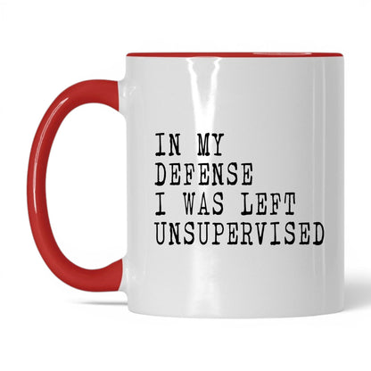 I Was Left Unsupervised Mug – 11oz White/Red Mug