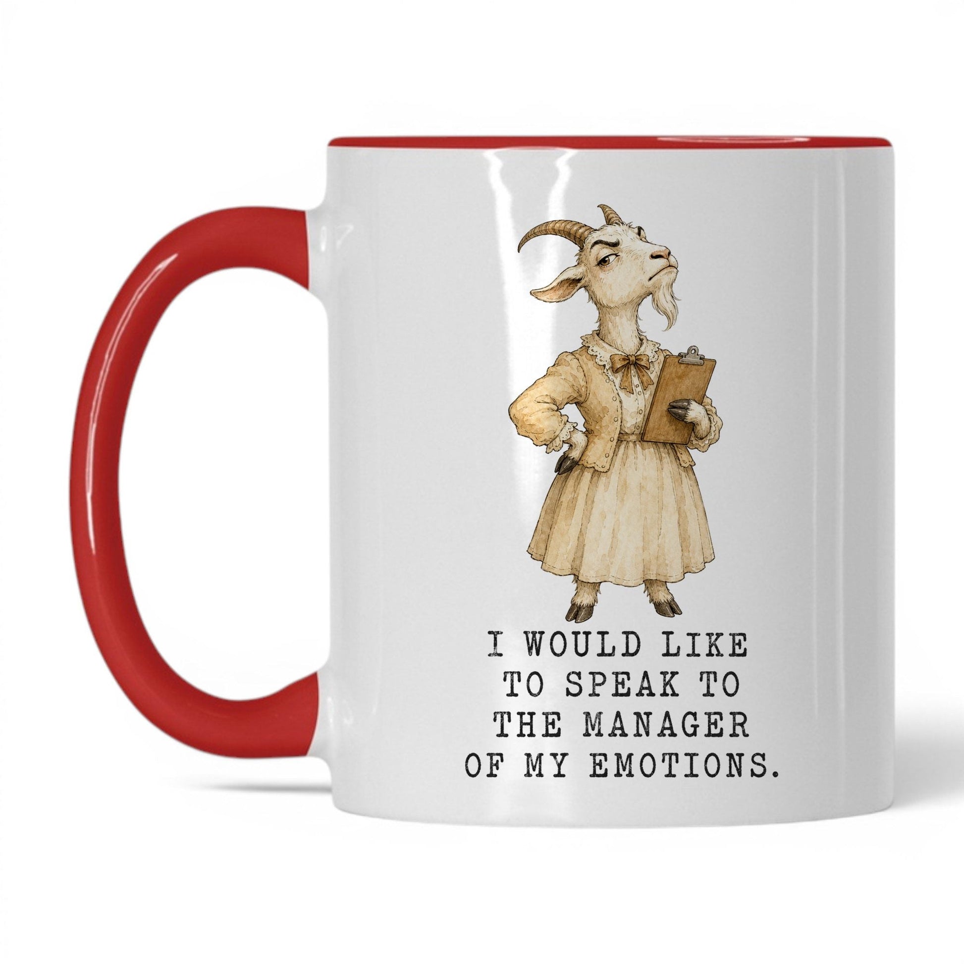 Manager of My Emotions Goat Mug – 11oz Red Mug