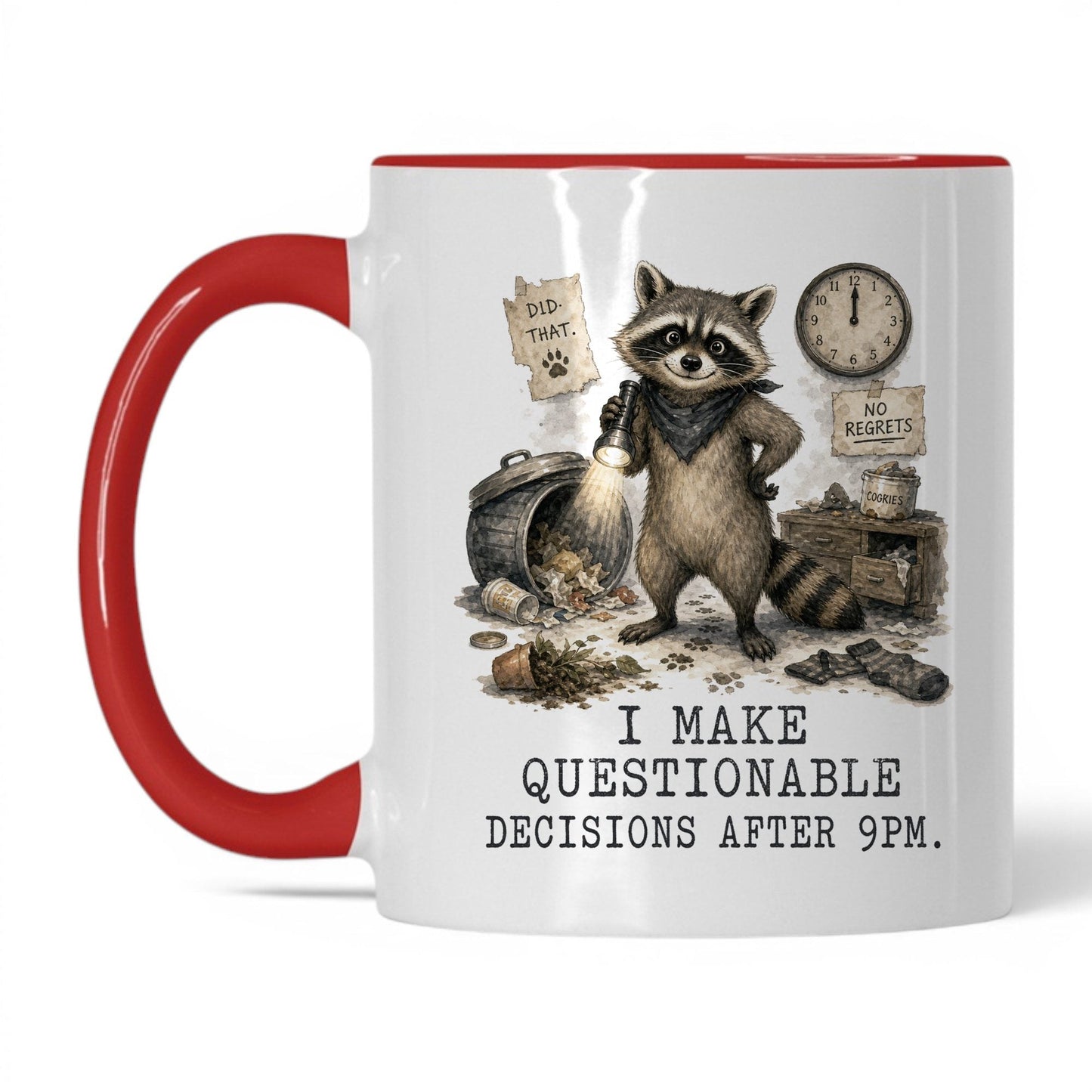 Questionable Decisions Raccoon Mug – 11oz White/Red Mug