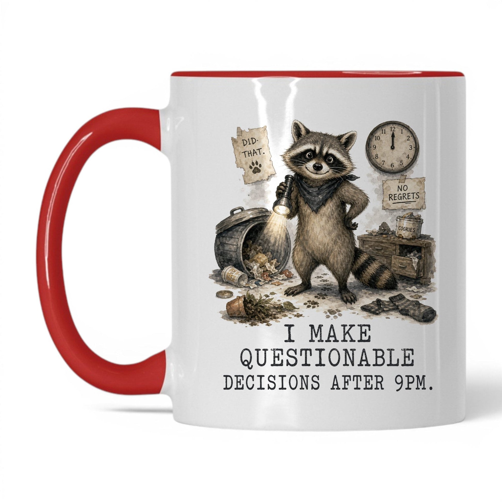 Questionable Decisions Raccoon Mug – 11oz White/Red Mug