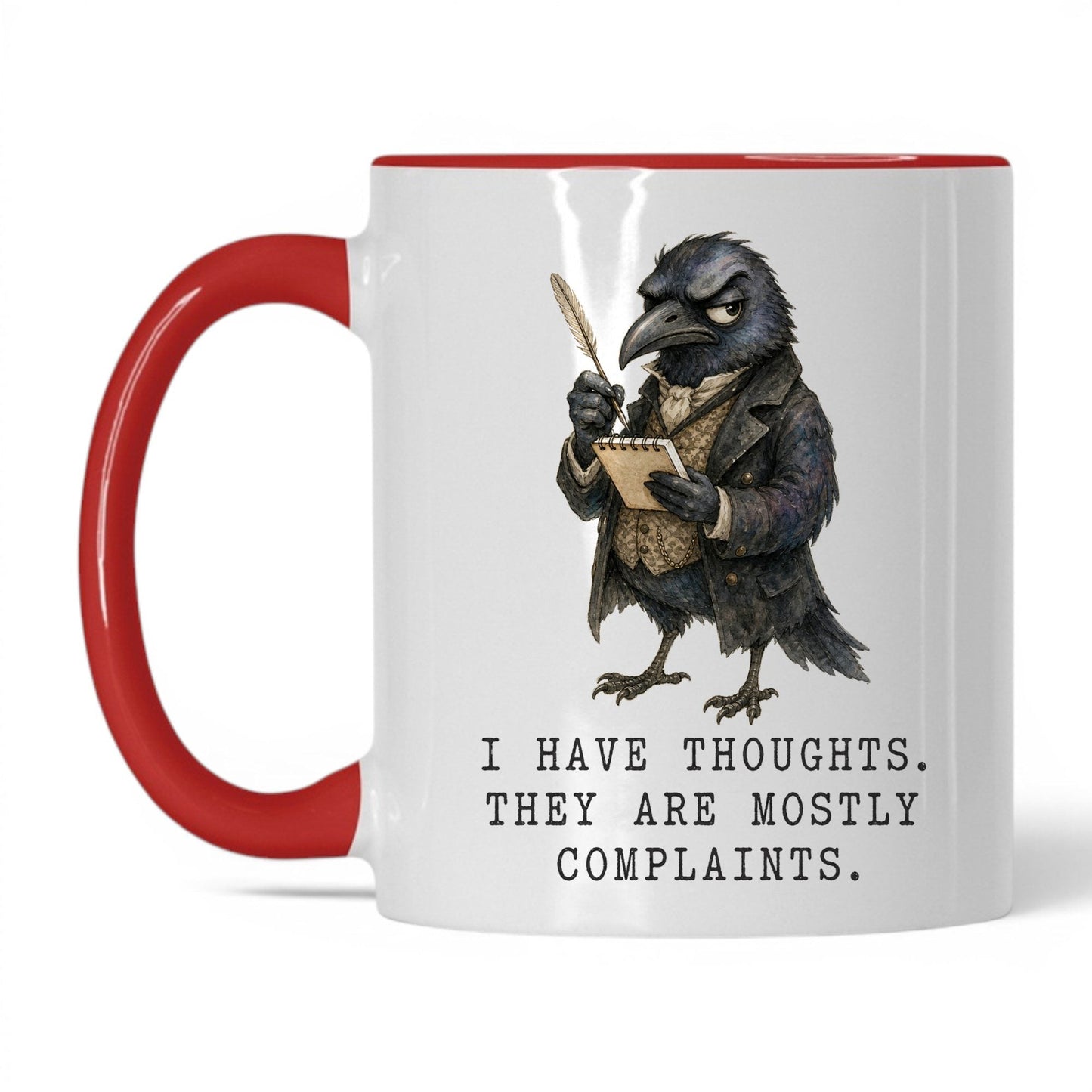 Mostly Complaints Crow Mug – 11oz White Red Mug