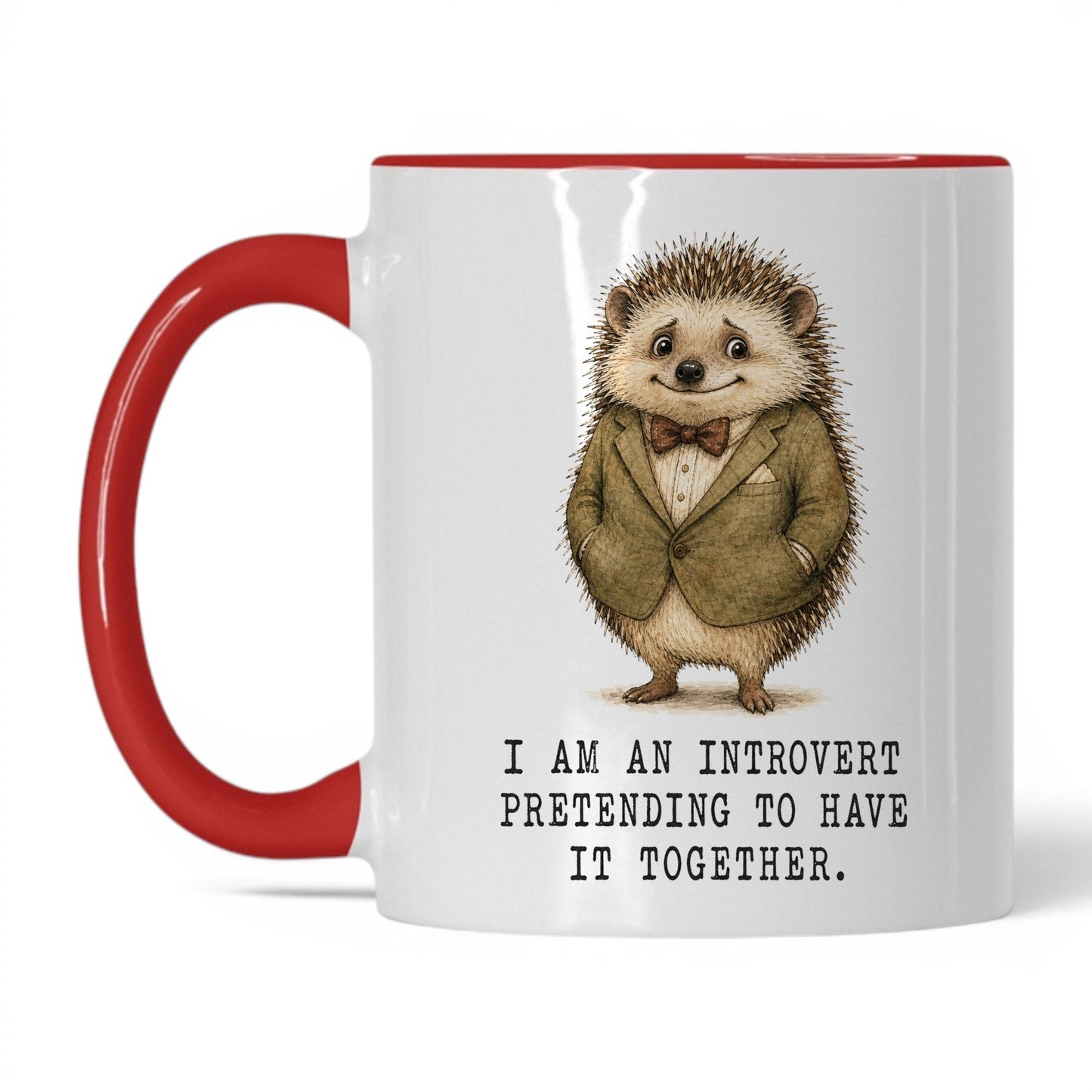 Introvert Pretending Hedgehog Mug – 11oz White Red Mug