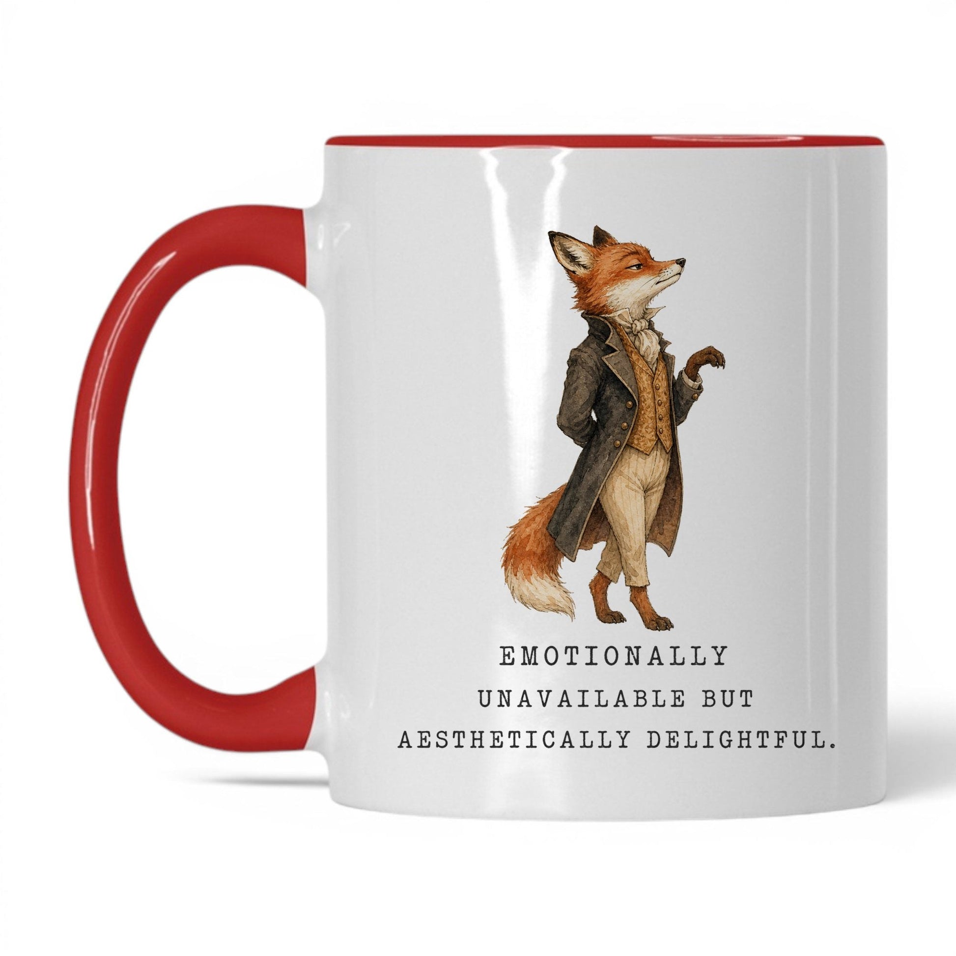 Emotionally Unavailable Fox Mug – 11oz White Red Mug