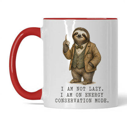 Energy Conservation Mode Sloth Mug – 11oz White/Red Mug