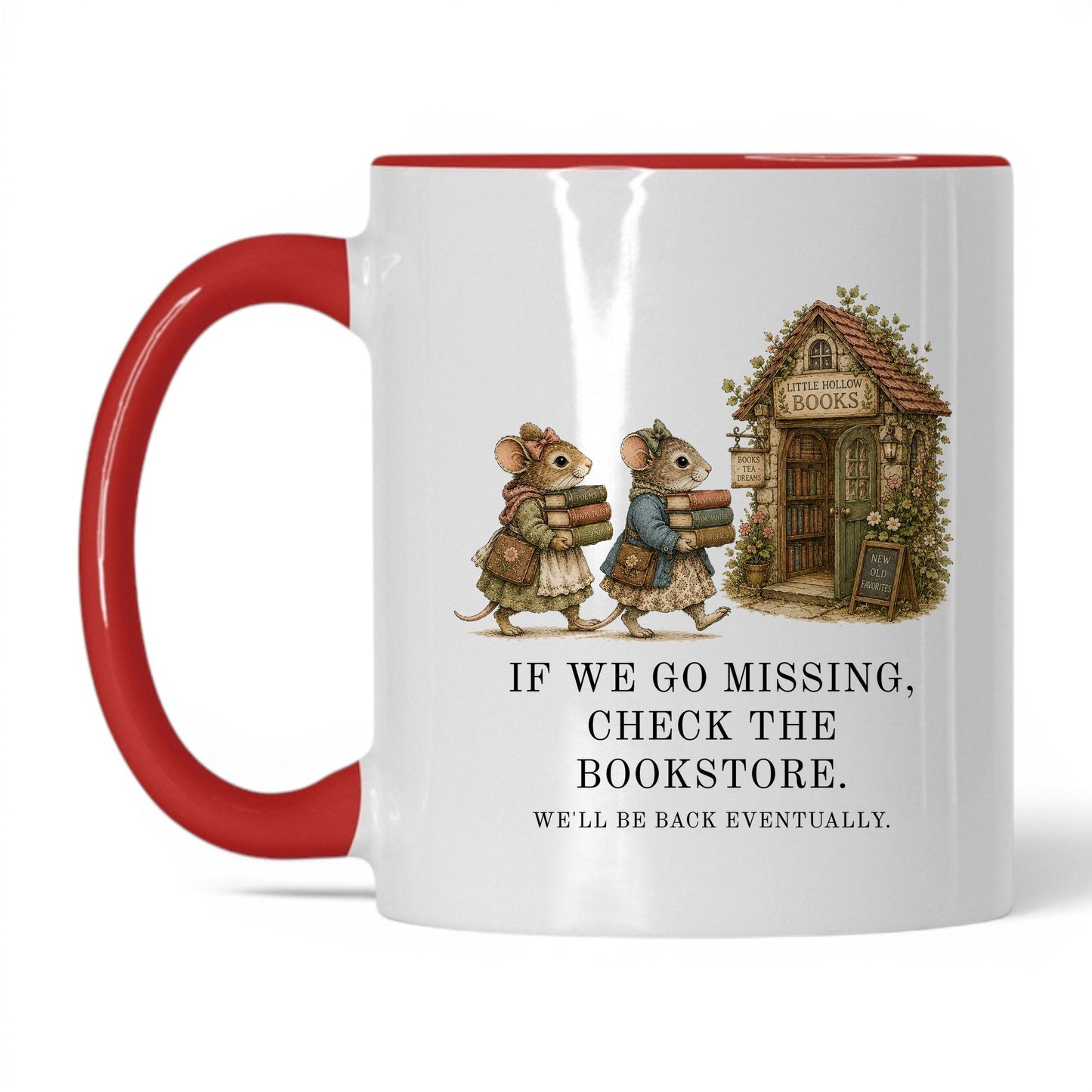 Check The Bookstore We'll Be Back Mug – 11oz White/Red Mug