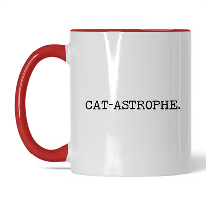 Cat-astrophe 11oz white and red coffee mug
