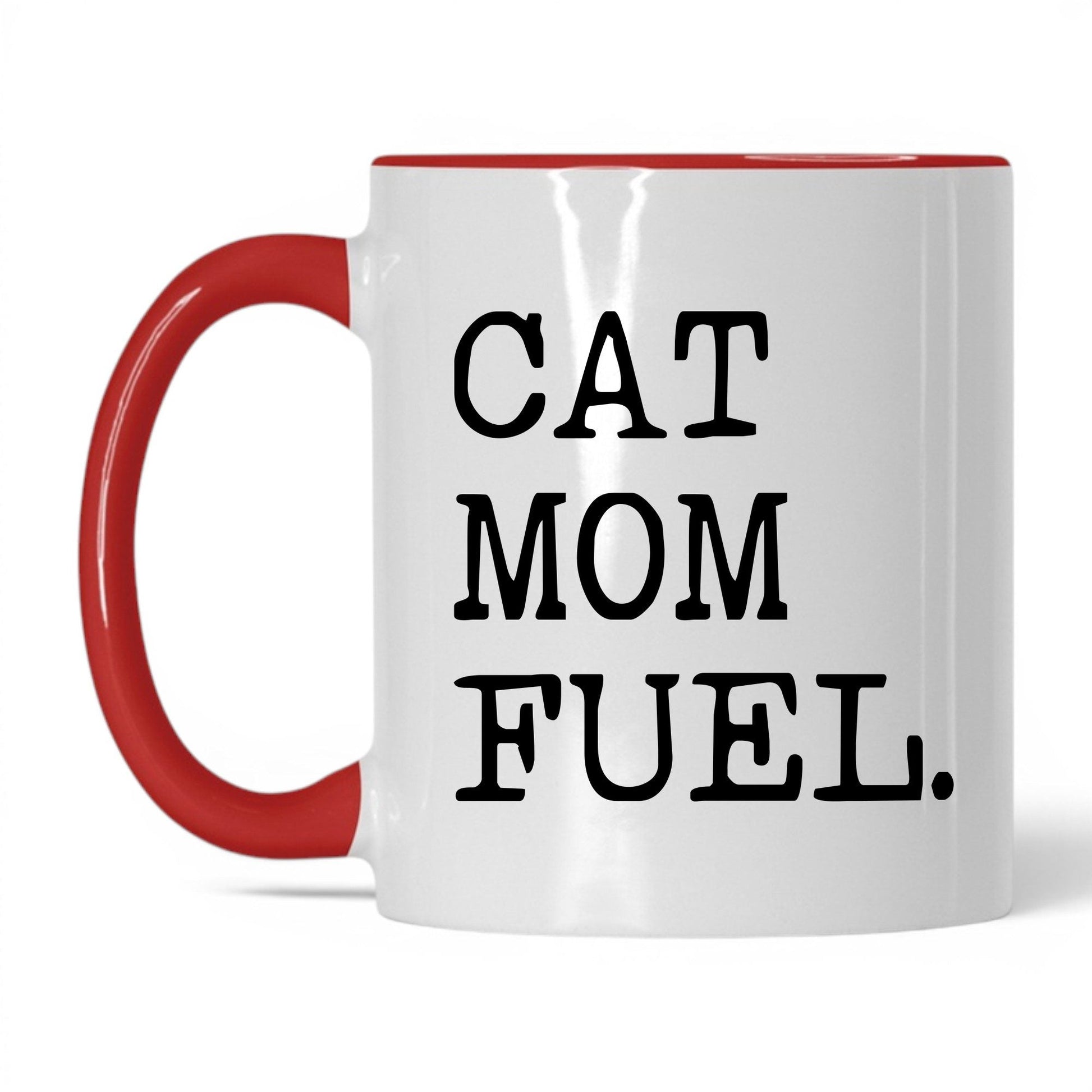 Cat Mom Fuel 11oz white and red coffee mug