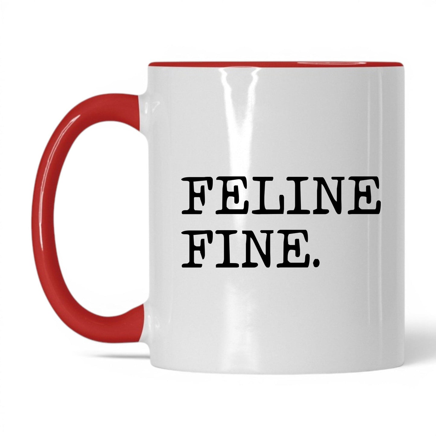 Feline Fine 11oz white and red coffee mug