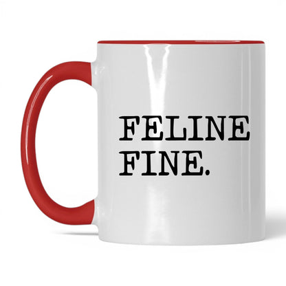 Feline Fine 11oz white and red coffee mug
