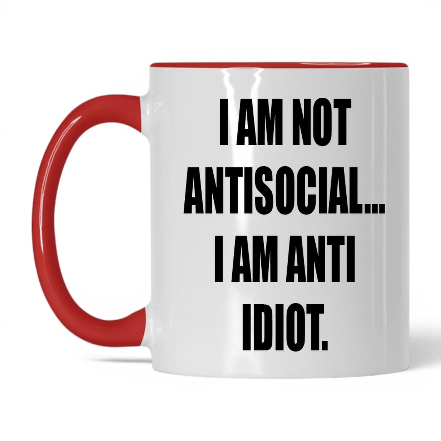 Anti-Idiot Not Antisocial Mug – 11oz White/Red Mug