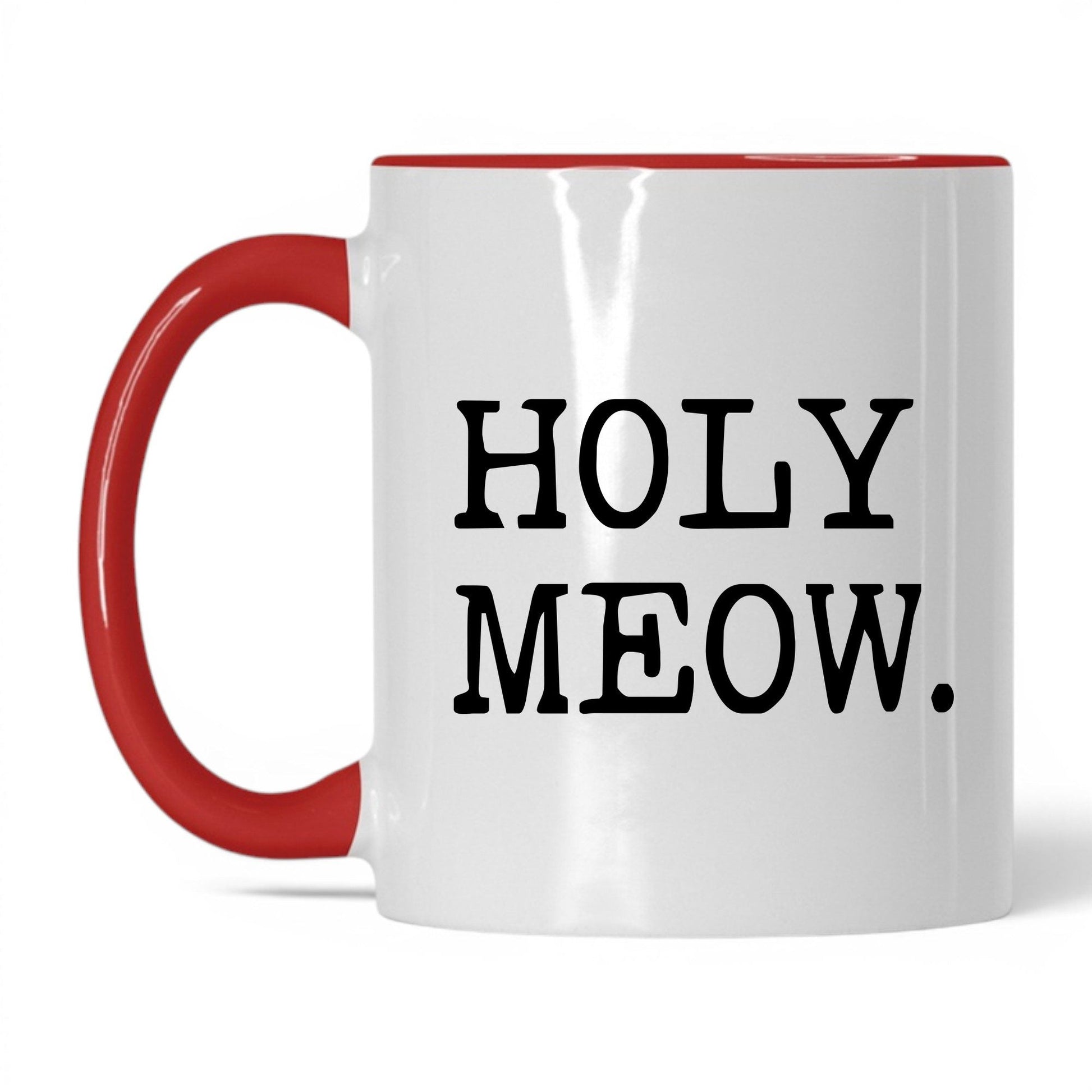 Holy Meow 11oz white and red coffee mug