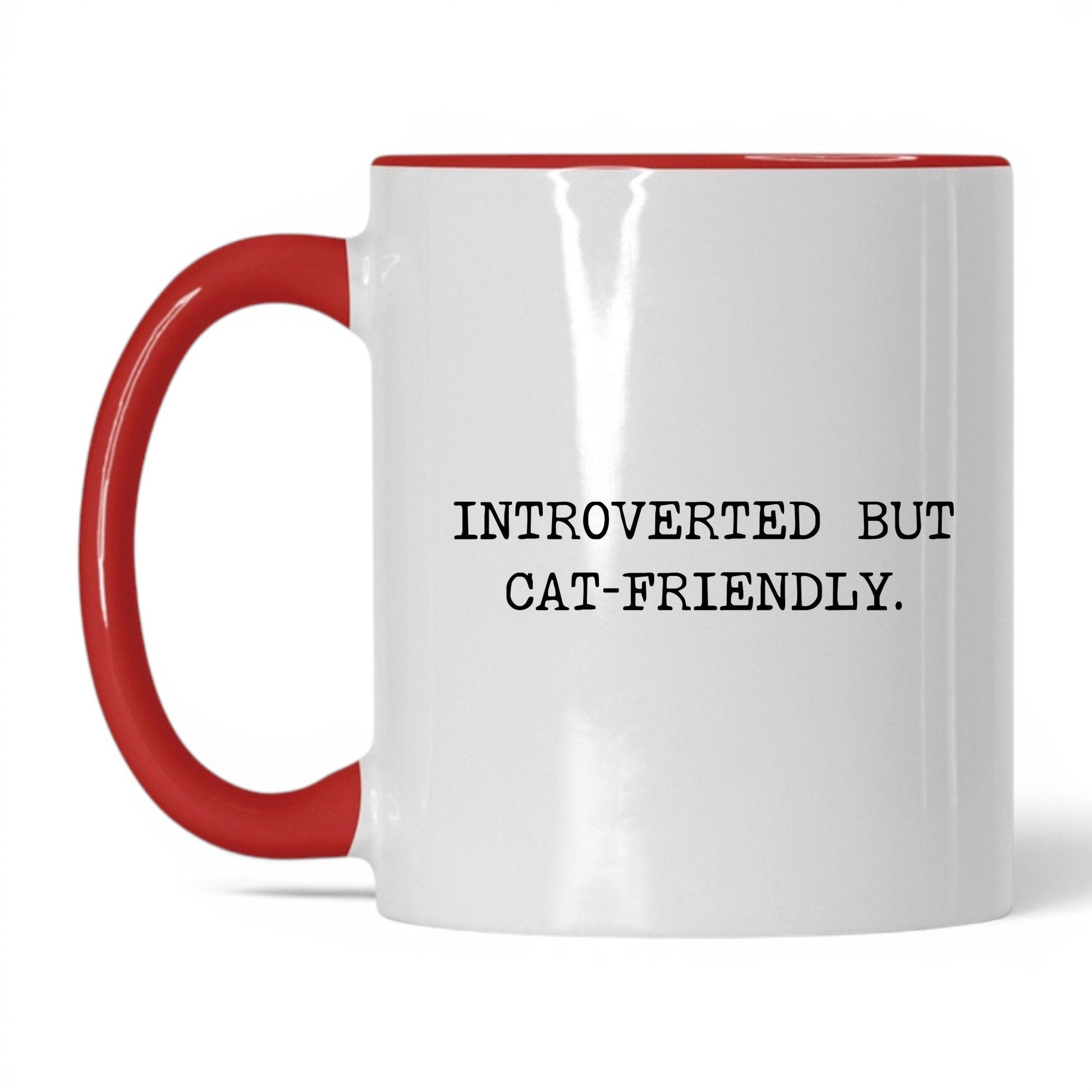 Introverted but Cat-Friendly 11oz white and red coffee mug