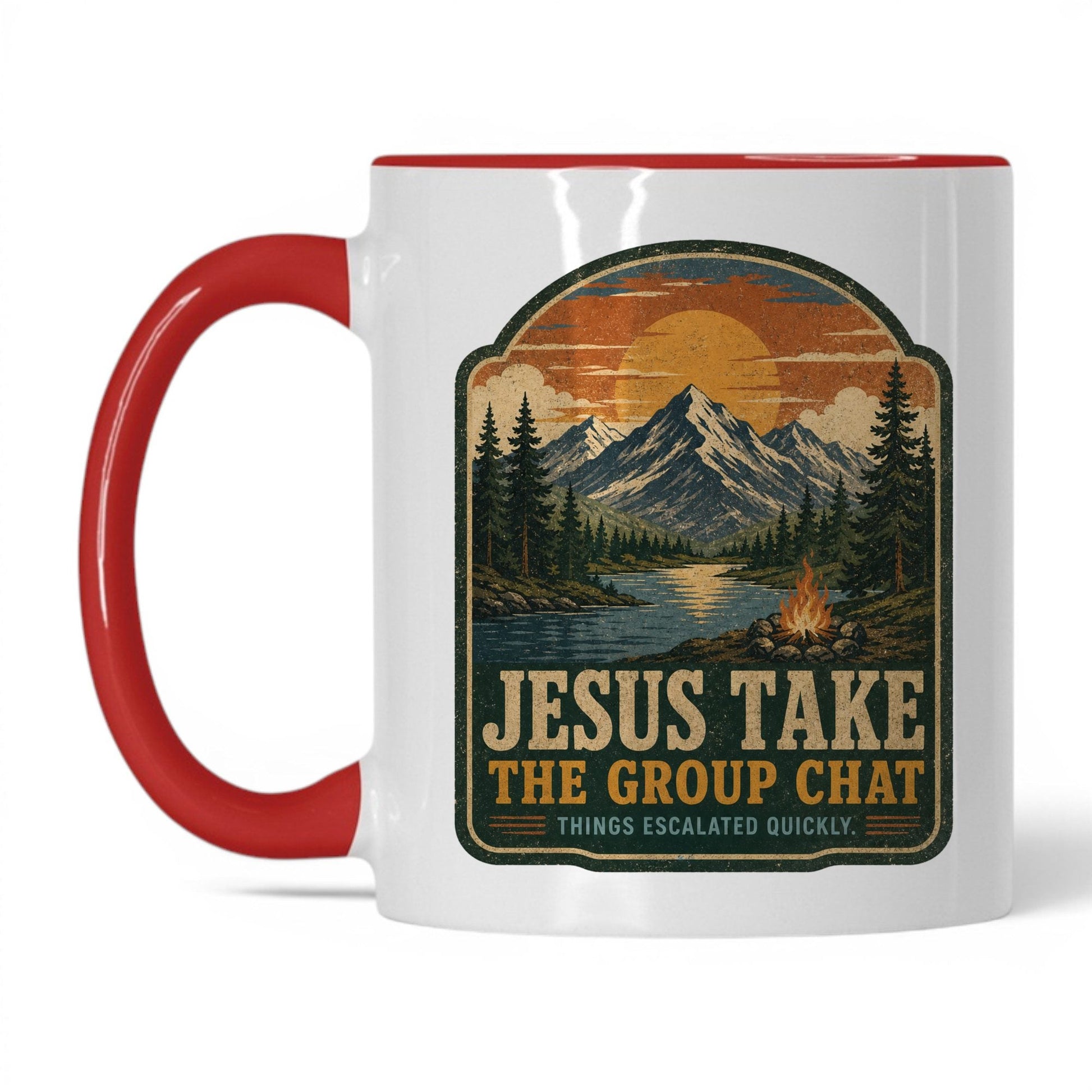 Jesus Take The Group Chat Sunset Mug – 11oz White/Red Mug