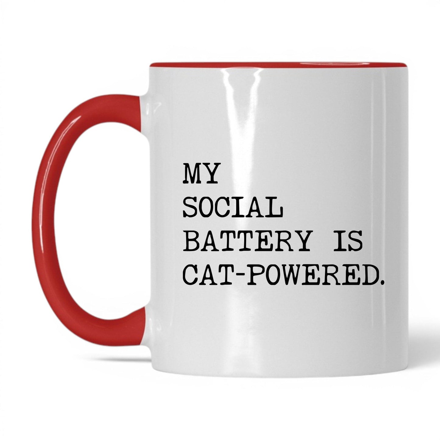My Social Battery Is Cat-Powered 11oz white and red coffee mug