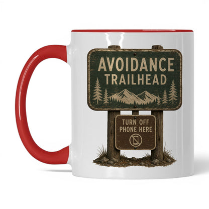 Avoidance Trailhead Mug – 11oz White/Red Mug