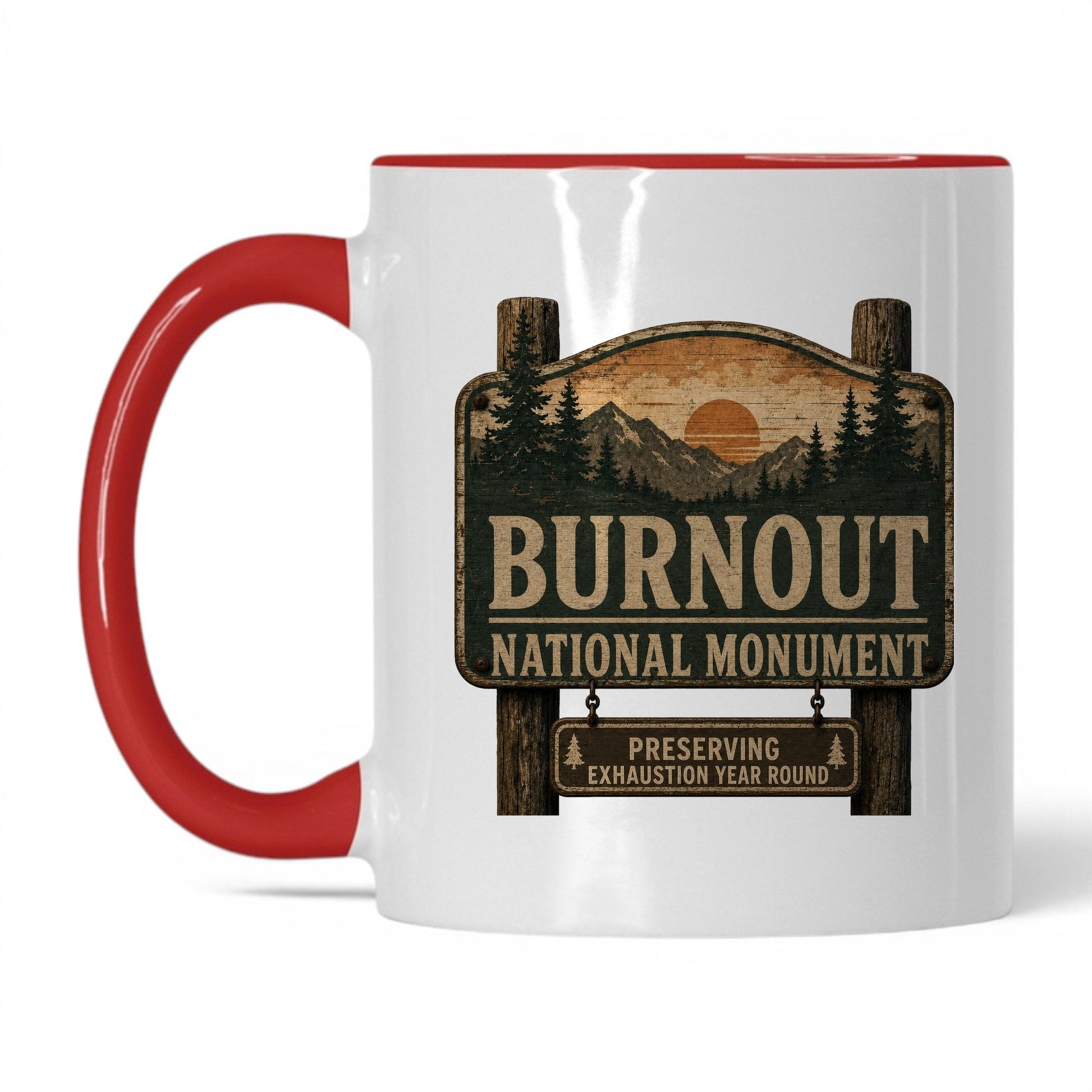 Burnout National Monument Mug – 11oz White/Red Mug