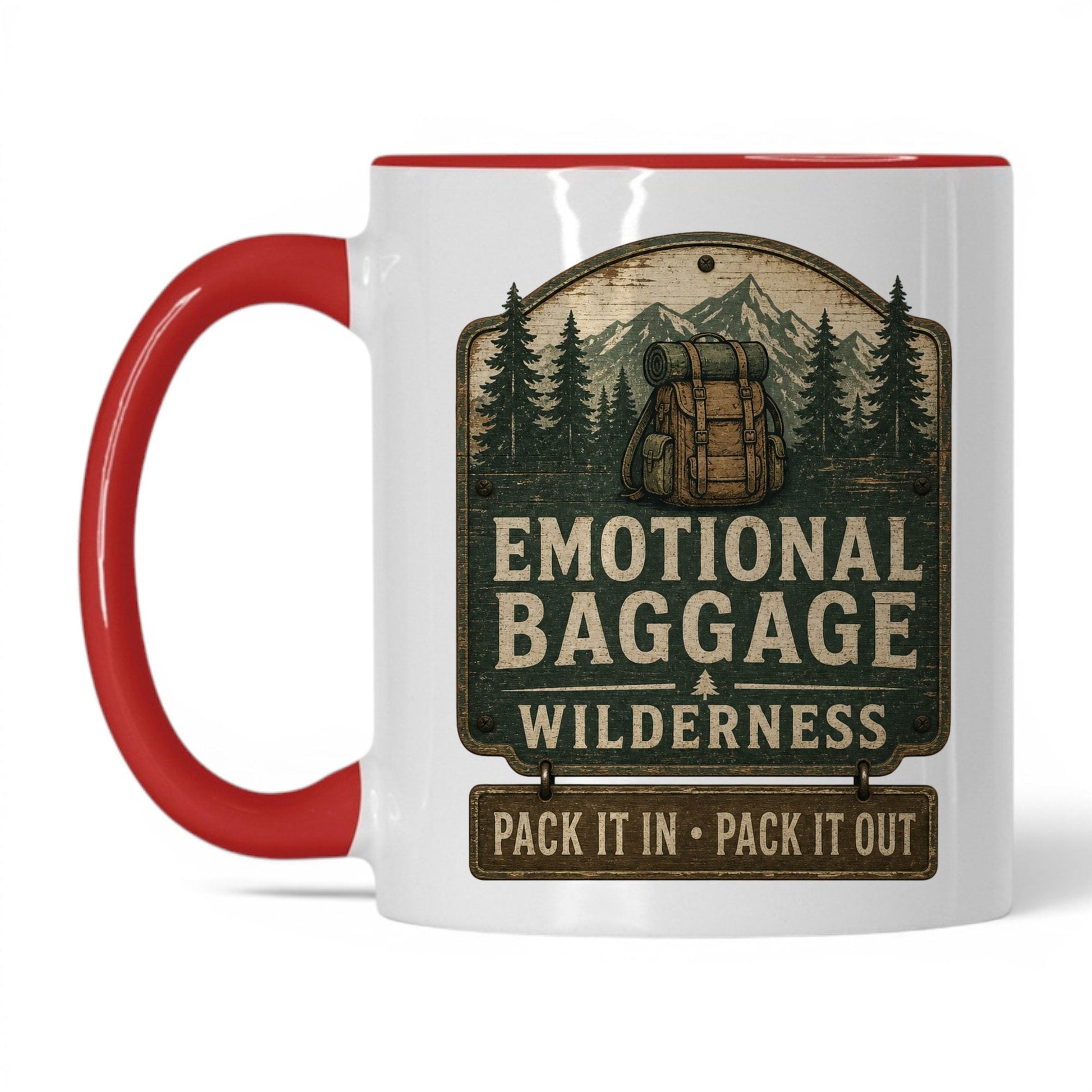 Emotional Baggage Wilderness Mug – 11oz White/Red Mug