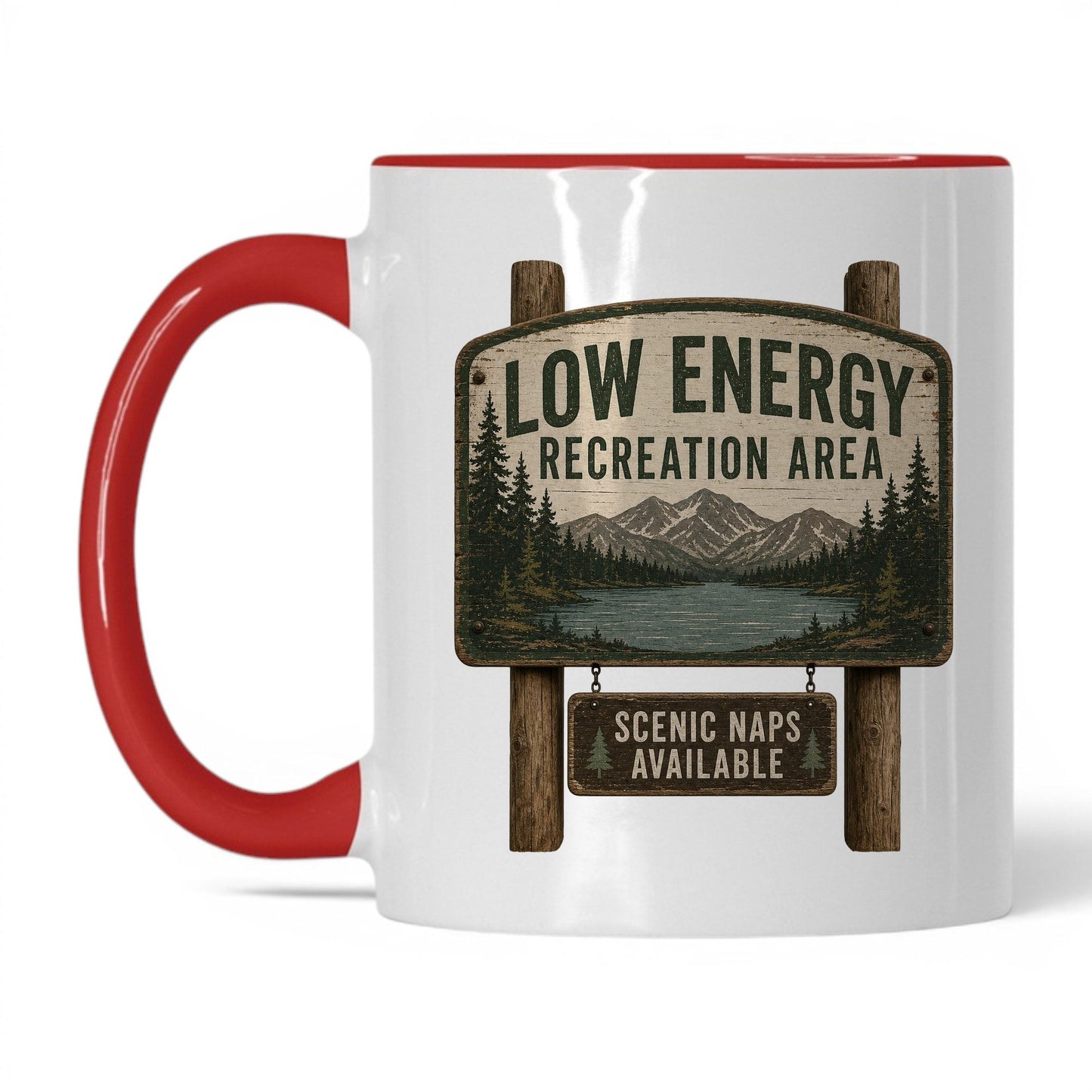 Low Energy Recreation Area Mug – 11oz White/Red Mug