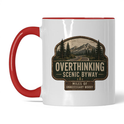 Overthinking Scenic Byway Mug – 11oz White/Red Mug