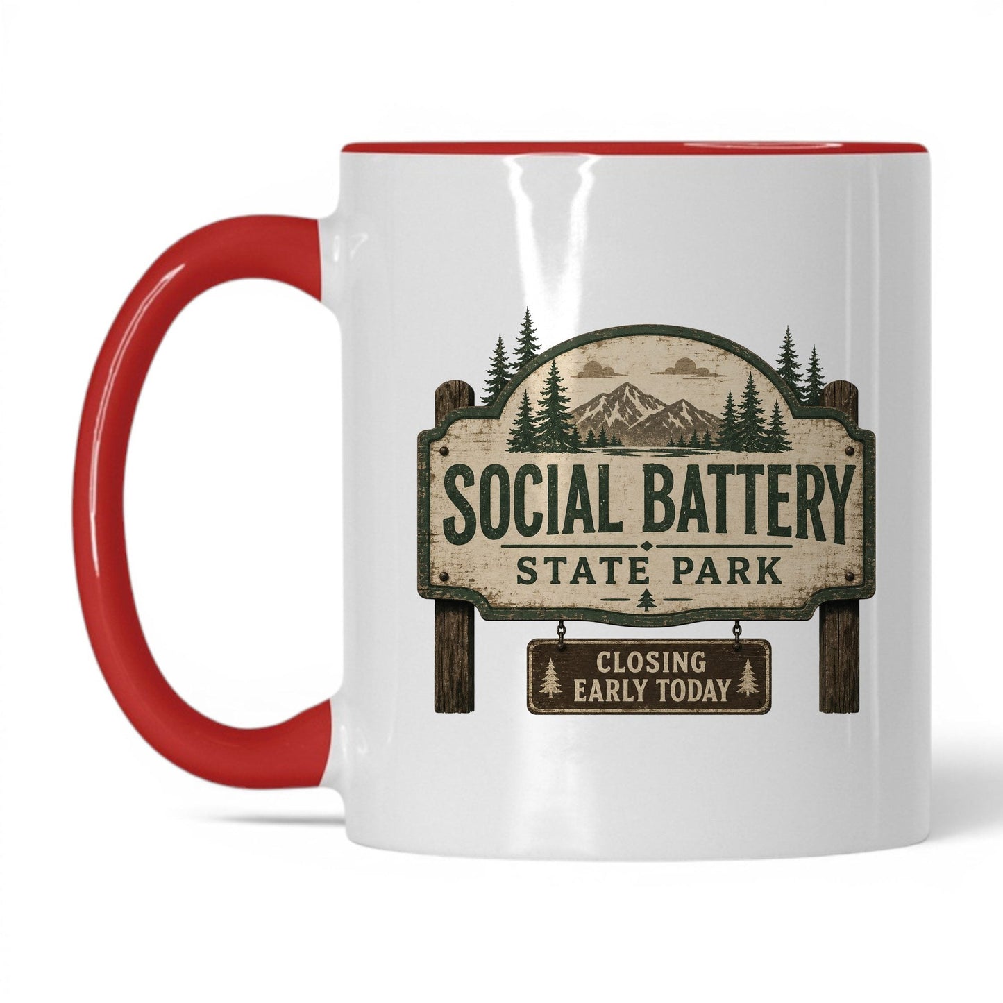 Social Battery State Park Mug – 11oz White/Red Mug