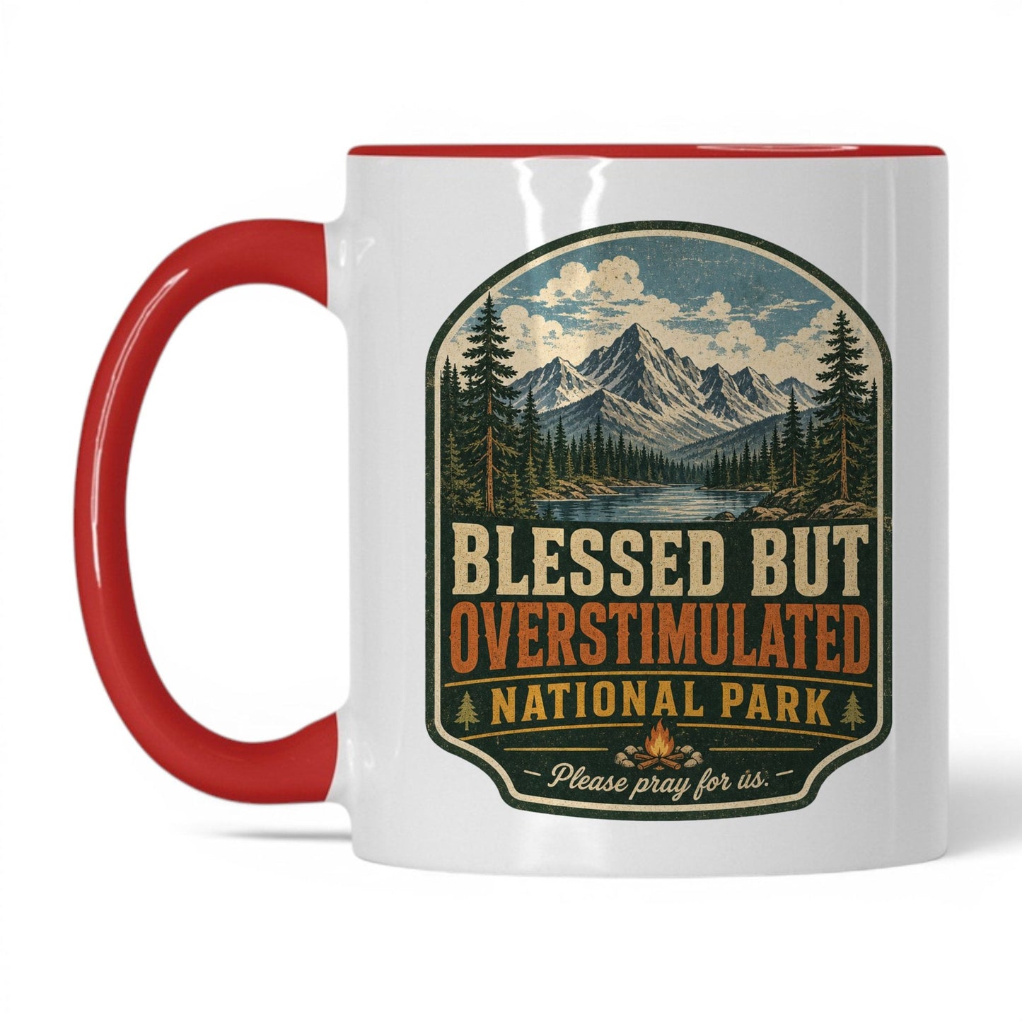 Blessed But Overstimulated Mug – 11oz White/Red Mug
