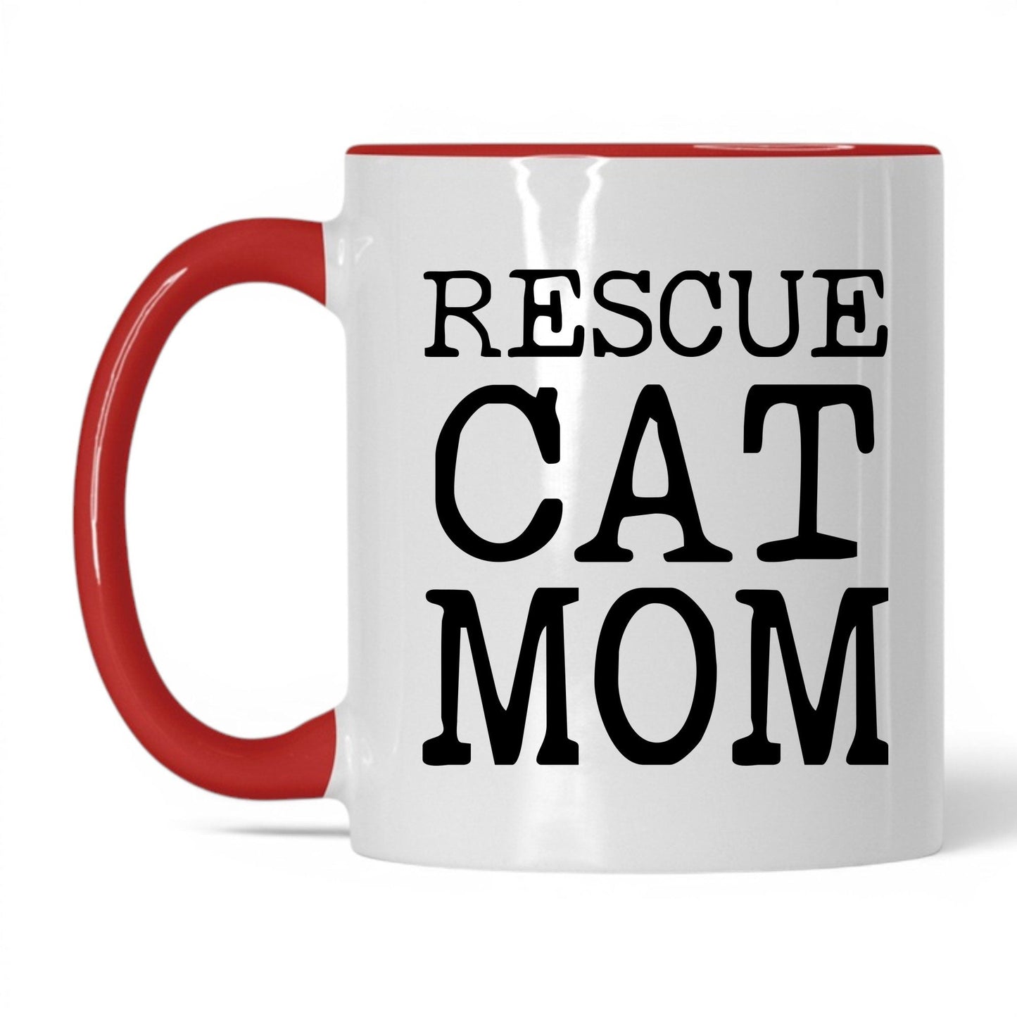 Rescue Cat Mom 11oz white and red coffee mug