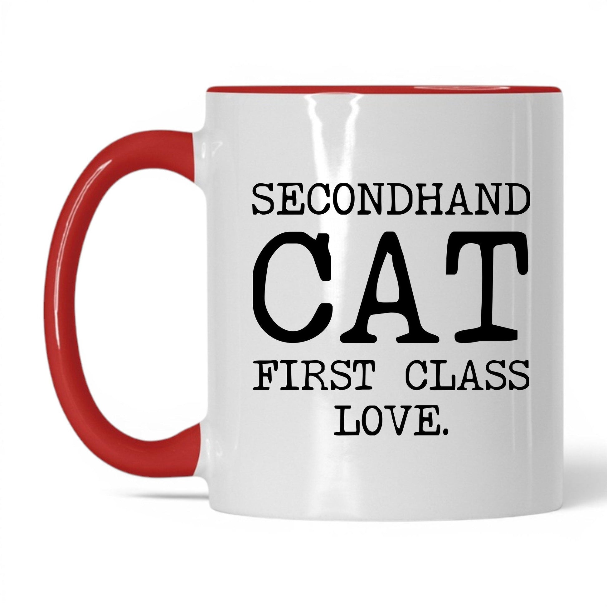 Secondhand Cat First Class Love 11oz white and red coffee mug