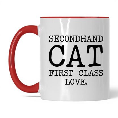 Secondhand Cat First Class Love 11oz white and red coffee mug