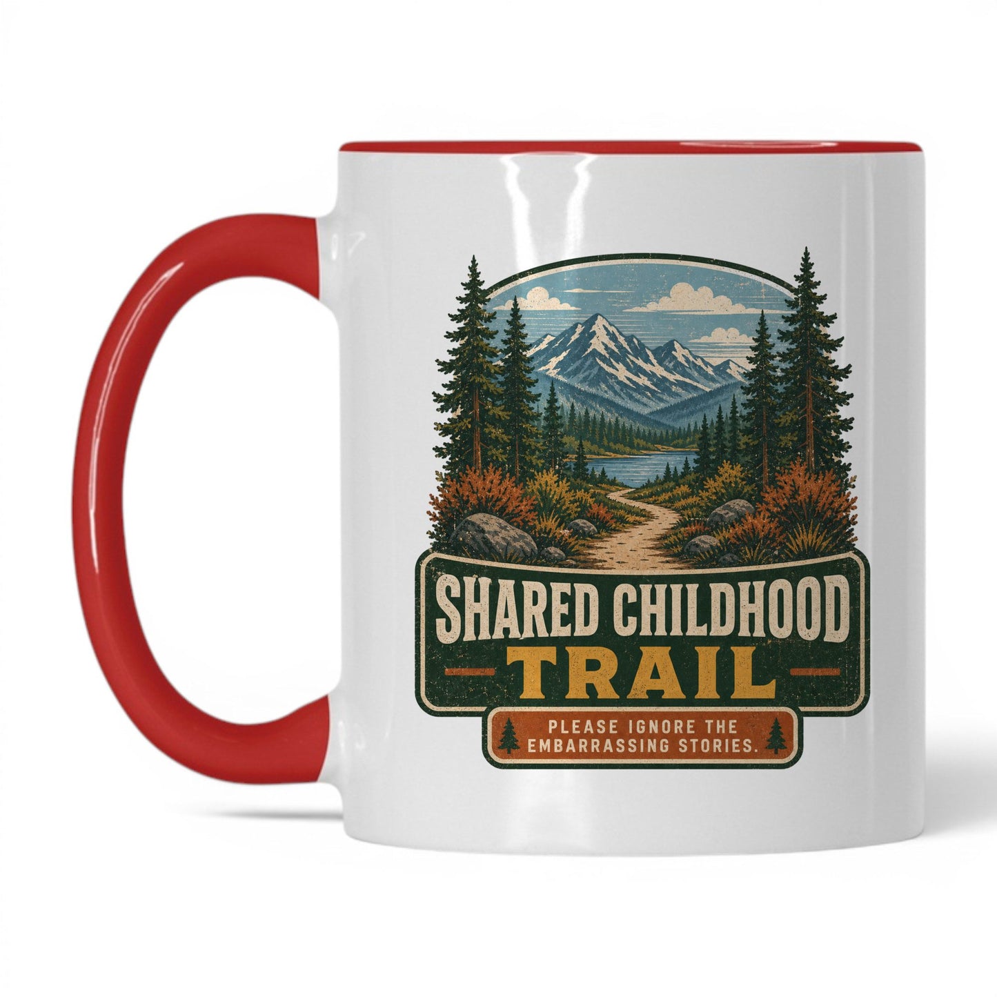 Shared Childhood Trail Mug – 11oz White/Red Mug