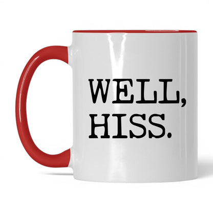 Well Hiss 11oz white and red coffee mug