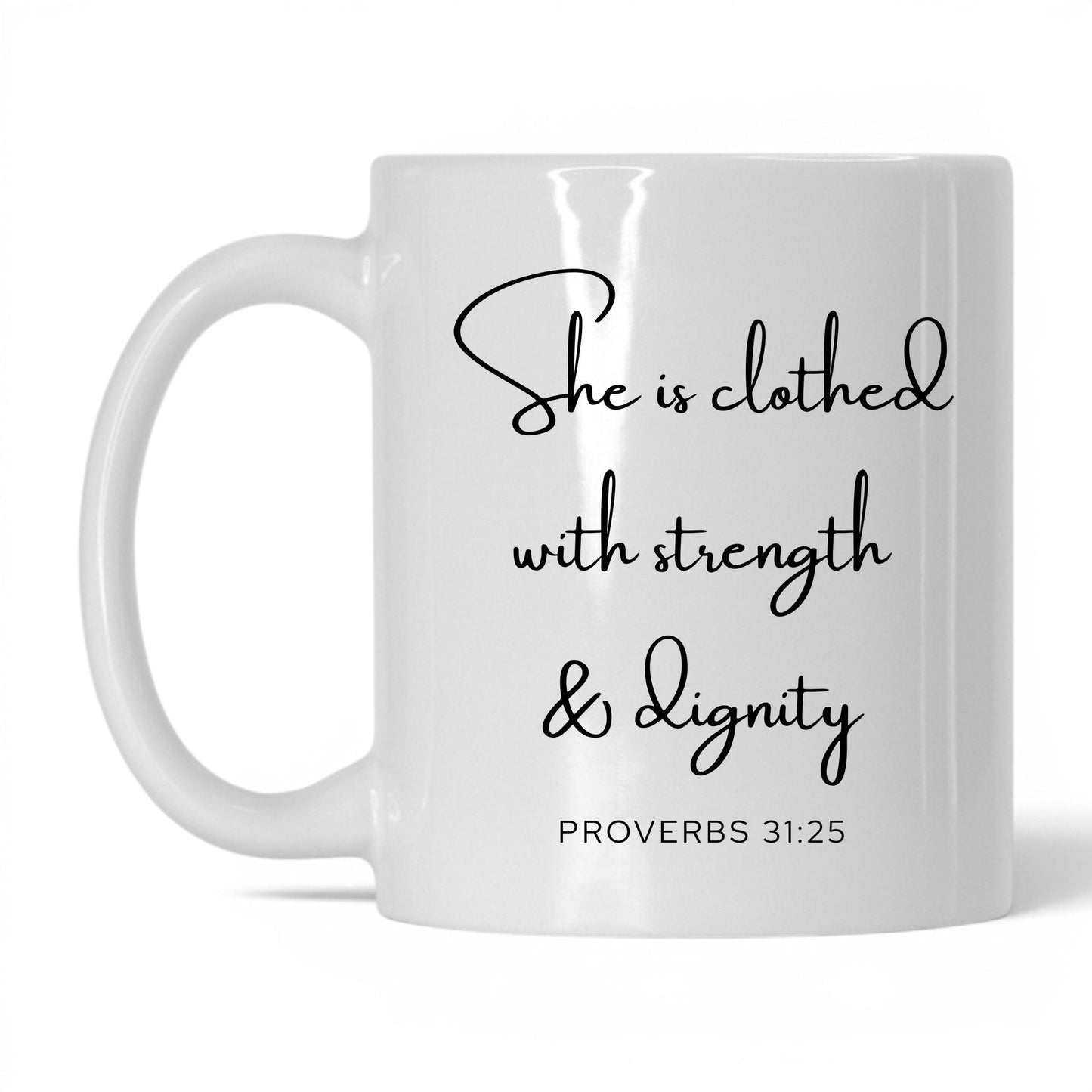 Clothed With Strength Mug – 15oz White/Midnight Blue Mug
