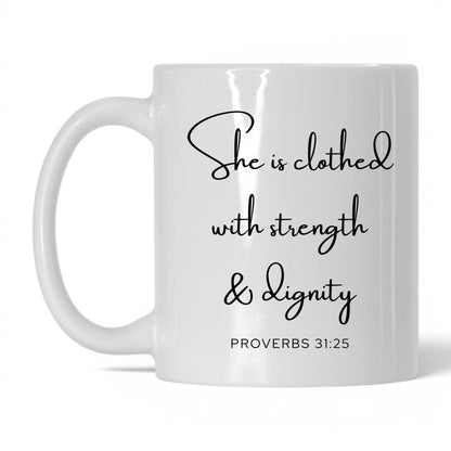 Clothed With Strength Mug – 15oz White/Midnight Blue Mug