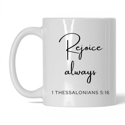 Rejoice Always Coffee Mug – 15oz White/Midnight Blue Mug