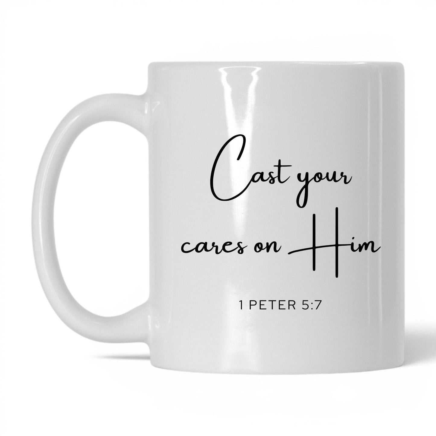 Cast Your Cares on Him Mug – 15oz White/Midnight Blue Mug
